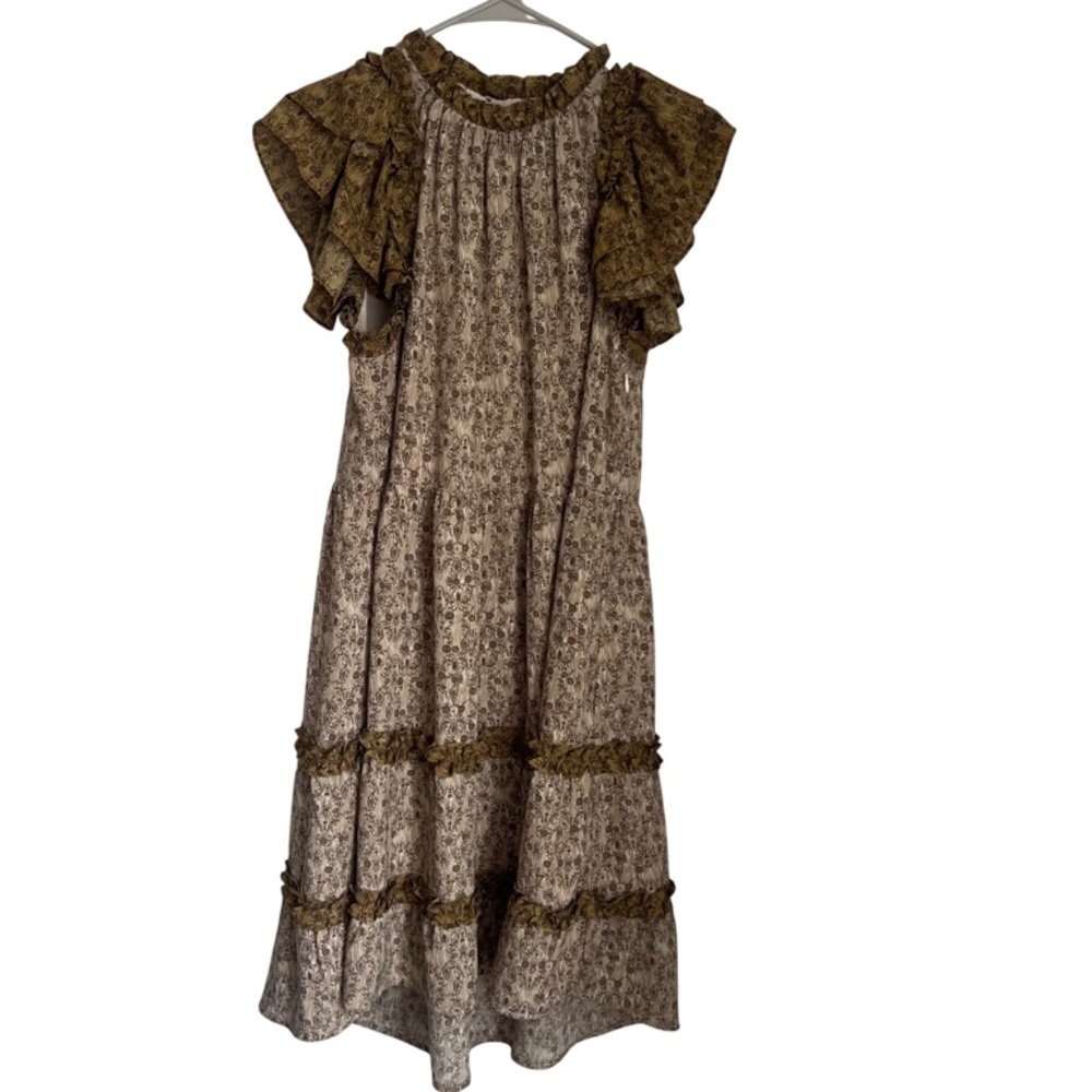AUREUM Floral Tiered Short Sleeve Ruffle Dress Women's Small